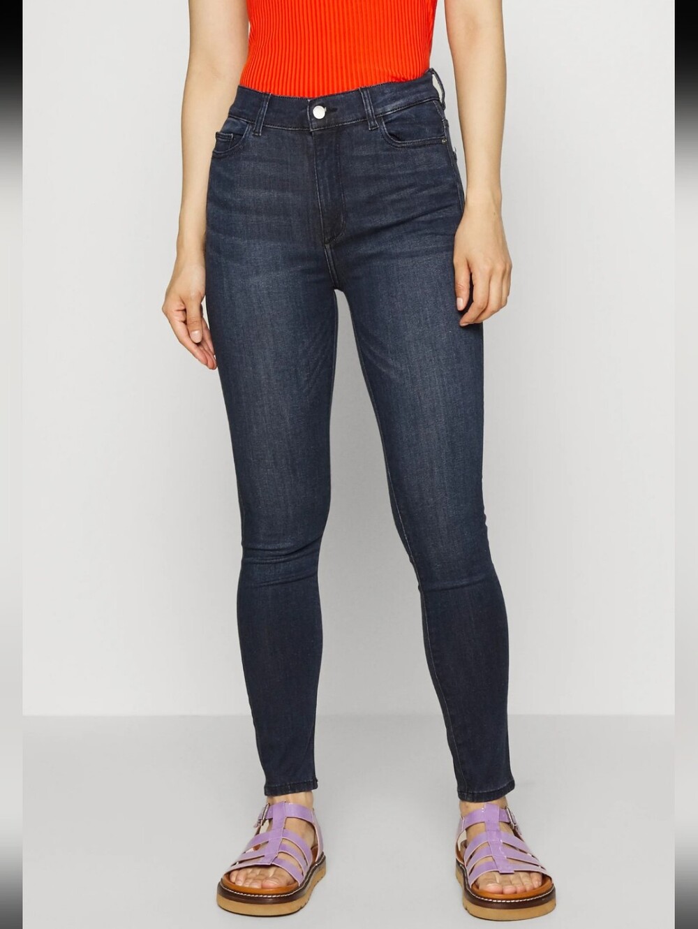 DL1961 | Women's Dark Indigo High-Rise Instasculpt Ankle Farrow Skinny Jeans